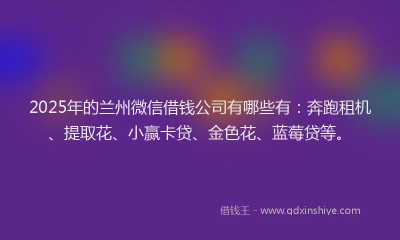 2025年的兰州微信借钱公司有哪些有：奔跑租机、提取花、小赢卡贷、金色花、蓝莓贷等。