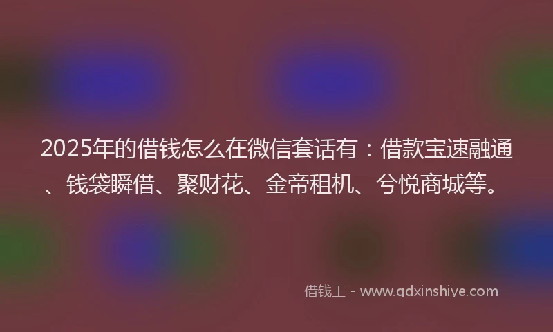 2025年的借钱怎么在微信套话有：借款宝速融通、钱袋瞬借、聚财花、金帝租机、兮悦商城等。