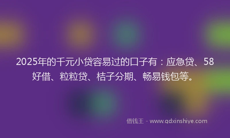 2025年的千元小贷容易过的口子有：应急贷、58好借、粒粒贷、桔子分期、畅易钱包等。