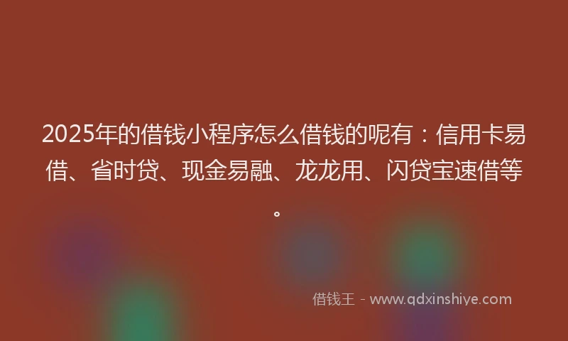 2025年的借钱小程序怎么借钱的呢有：信用卡易借、省时贷、现金易融、龙龙用、闪贷宝速借等。