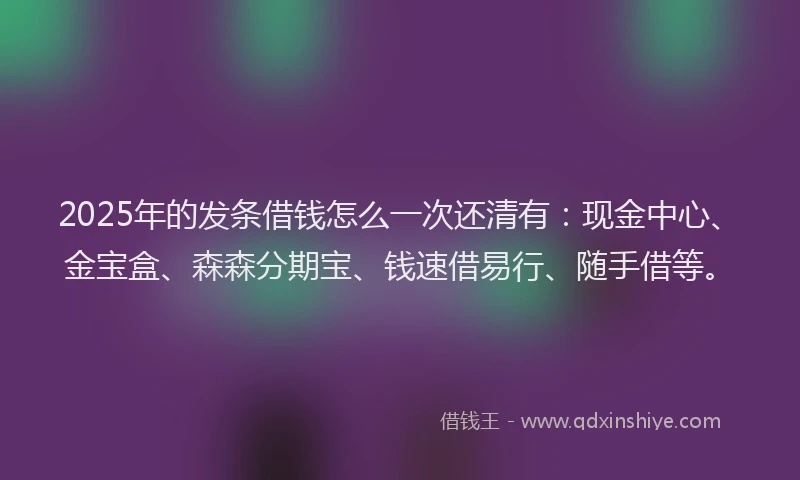 2025年的发条借钱怎么一次还清有：现金中心、金宝盒、森森分期宝、钱速借易行、随手借等。