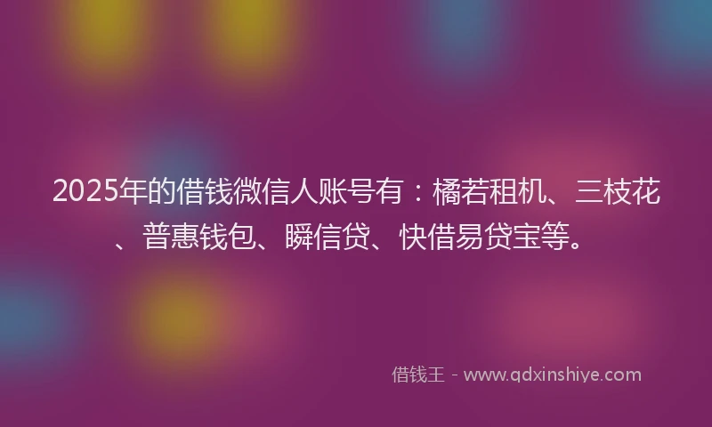 2025年的借钱微信人账号有：橘若租机、三枝花、普惠钱包、瞬信贷、快借易贷宝等。