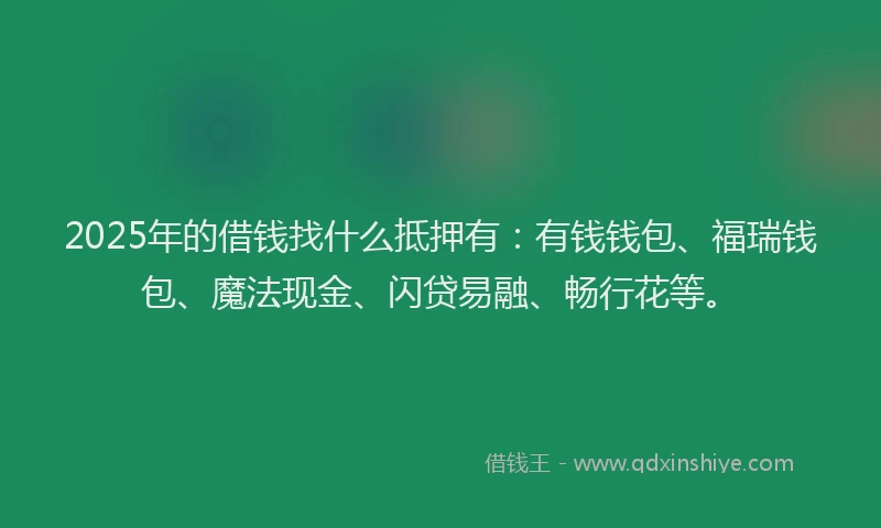 2025年的借钱找什么抵押有：有钱钱包、福瑞钱包、魔法现金、闪贷易融、畅行花等。