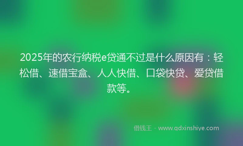 2025年的农行纳税e贷通不过是什么原因有：轻松借、速借宝盒、人人快借、口袋快贷、爱贷借款等。