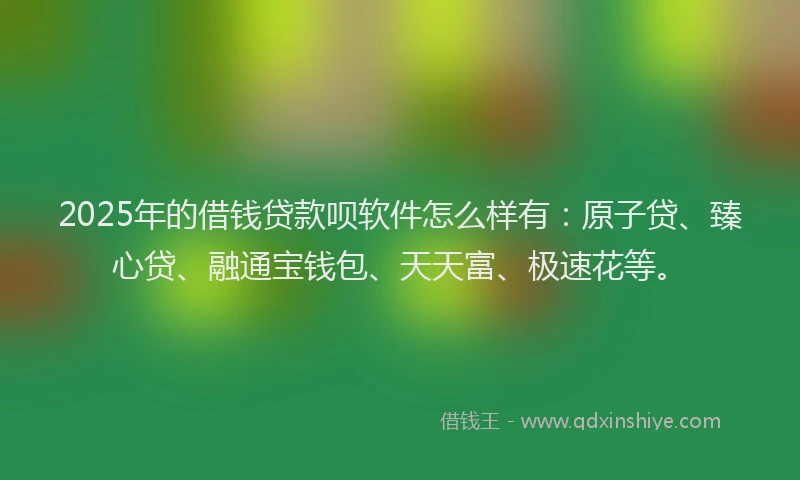 2025年的借钱贷款呗软件怎么样有：原子贷、臻心贷、融通宝钱包、天天富、极速花等。