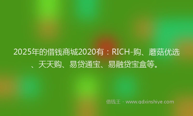 2025年的借钱商城2020有：RICH-购、蘑菇优选、天天购、易贷通宝、易融贷宝盒等。