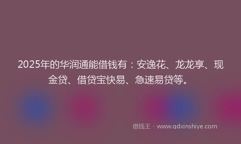 2025年的华润通能借钱有：安逸花、龙龙享、现金贷、借贷宝快易、急速易贷等。