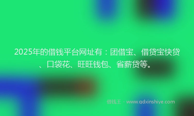 2025年的借钱平台网址有：团借宝、借贷宝快贷、口袋花、旺旺钱包、省薪贷等。