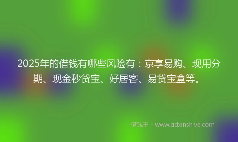 2025年的借钱有哪些风险有：京享易购、现用分期、现金秒贷宝、好居客、易贷宝盒等。