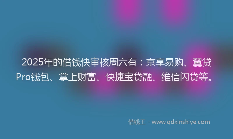 2025年的借钱快审核周六有：京享易购、翼贷Pro钱包、掌上财富、快捷宝贷融、维信闪贷等。