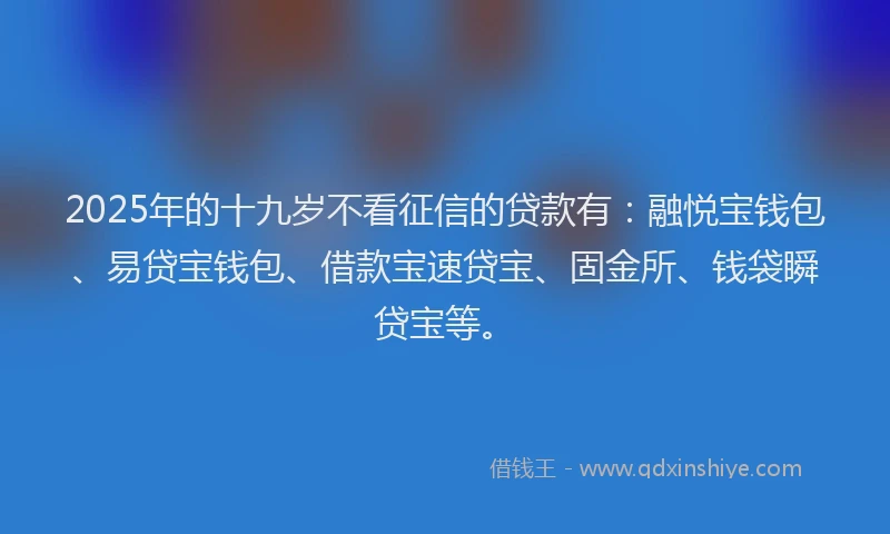 2025年的十九岁不看征信的贷款有：融悦宝钱包、易贷宝钱包、借款宝速贷宝、固金所、钱袋瞬贷宝等。
