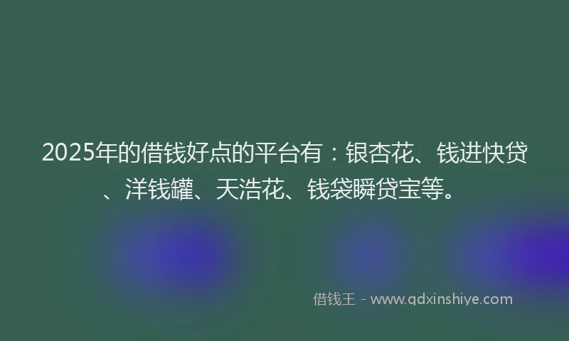 2025年的借钱好点的平台有：银杏花、钱进快贷、洋钱罐、天浩花、钱袋瞬贷宝等。