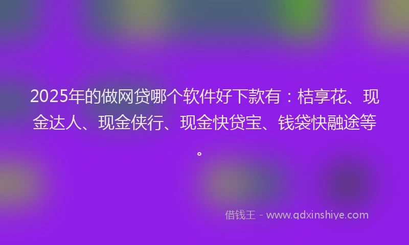 2025年的做网贷哪个软件好下款有：桔享花、现金达人、现金侠行、现金快贷宝、钱袋快融途等。