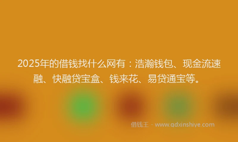 2025年的借钱找什么网有：浩瀚钱包、现金流速融、快融贷宝盒、钱来花、易贷通宝等。