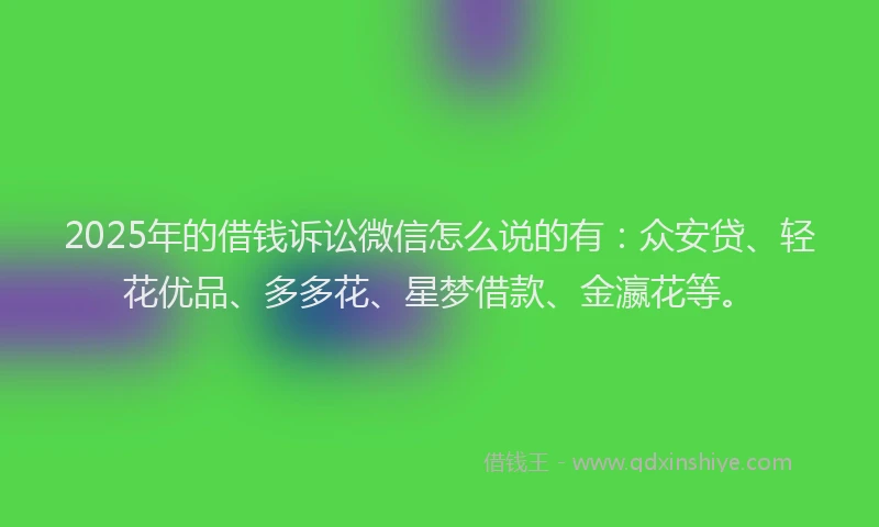 2025年的借钱诉讼微信怎么说的有：众安贷、轻花优品、多多花、星梦借款、金瀛花等。