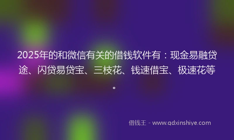 2025年的和微信有关的借钱软件有：现金易融贷途、闪贷易贷宝、三枝花、钱速借宝、极速花等。
