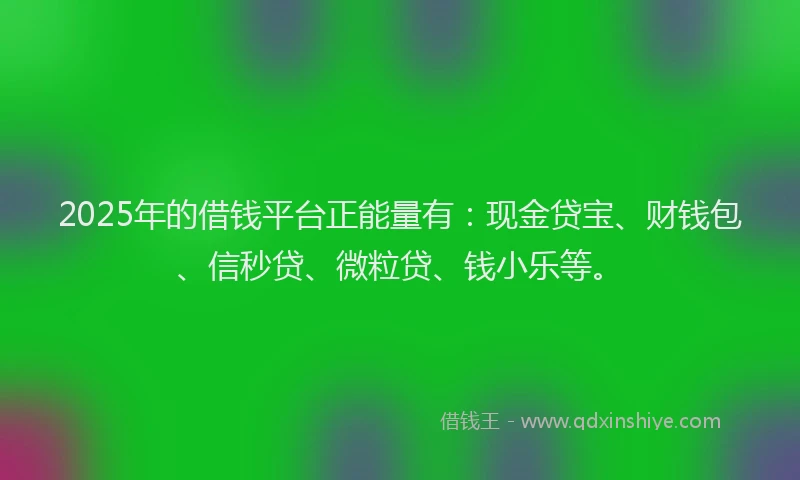 2025年的借钱平台正能量有：现金贷宝、财钱包、信秒贷、微粒贷、钱小乐等。
