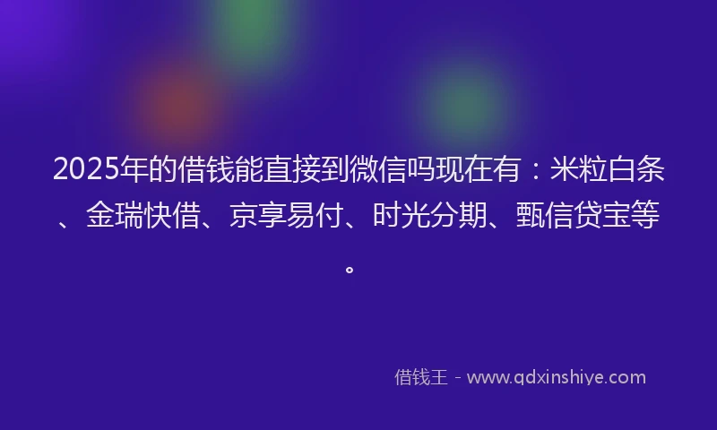 2025年的借钱能直接到微信吗现在有：米粒白条、金瑞快借、京享易付、时光分期、甄信贷宝等。
