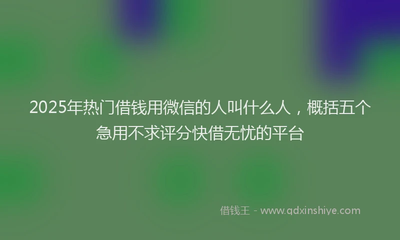 2025年热门借钱用微信的人叫什么人，概括五个急用不求评分快借无忧的平台