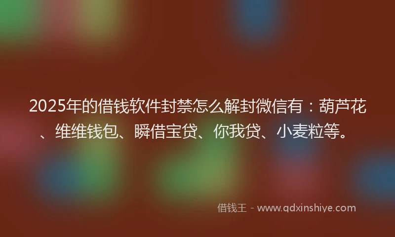 2025年的借钱软件封禁怎么解封微信有：葫芦花、维维钱包、瞬借宝贷、你我贷、小麦粒等。