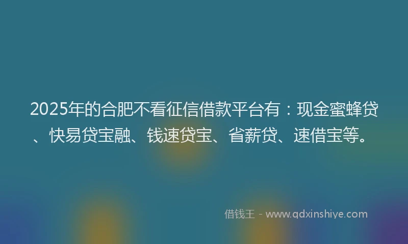 2025年的合肥不看征信借款平台有：现金蜜蜂贷、快易贷宝融、钱速贷宝、省薪贷、速借宝等。