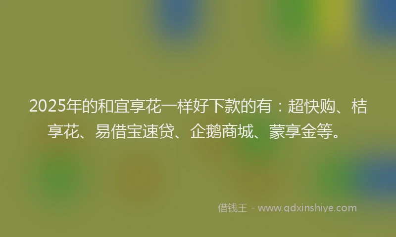 2025年的和宜享花一样好下款的有：超快购、桔享花、易借宝速贷、企鹅商城、蒙享金等。