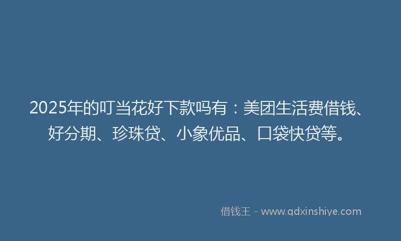 2025年的叮当花好下款吗有：美团生活费借钱、好分期、珍珠贷、小象优品、口袋快贷等。