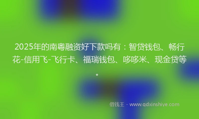 2025年的南粤融资好下款吗有：智贷钱包、畅行花-信用飞-飞行卡、福瑞钱包、哆哆米、现金贷等。