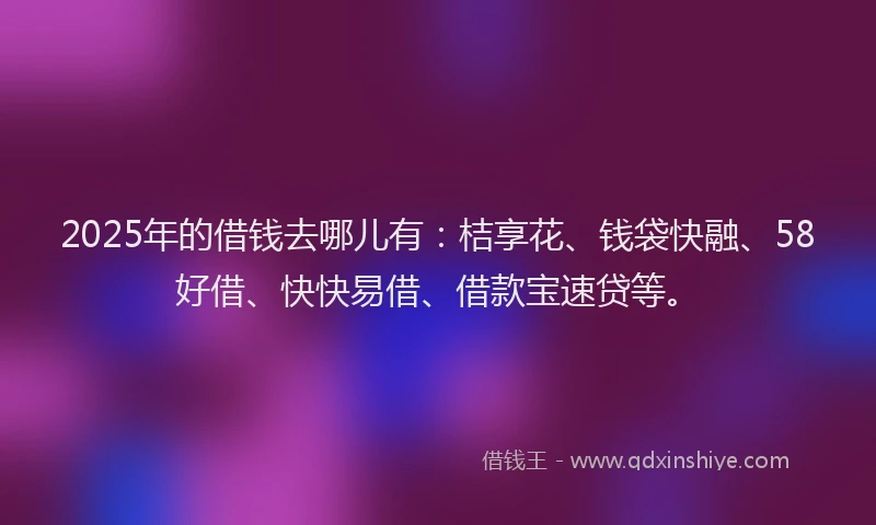 2025年的借钱去哪儿有：桔享花、钱袋快融、58好借、快快易借、借款宝速贷等。