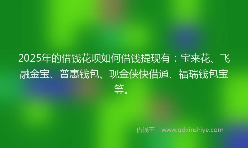 2025年的借钱花呗如何借钱提现有：宝来花、飞融金宝、普惠钱包、现金侠快借通、福瑞钱包宝等。