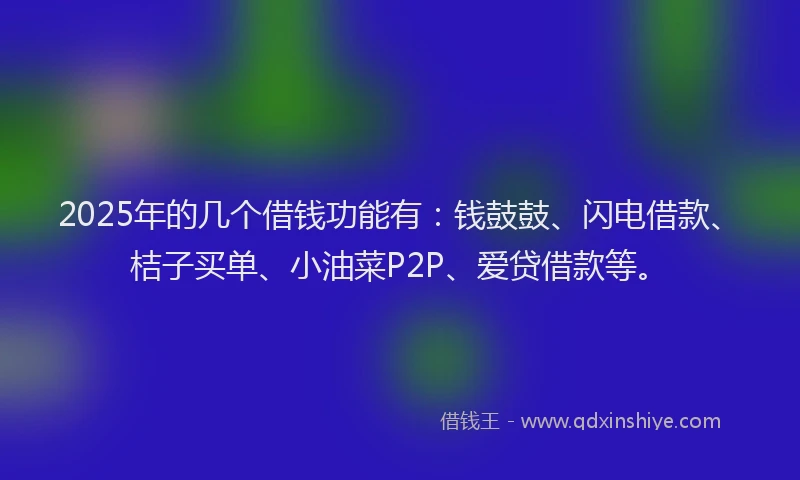 2025年的几个借钱功能有：钱鼓鼓、闪电借款、桔子买单、小油菜P2P、爱贷借款等。