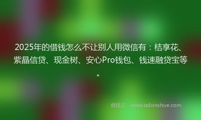 2025年的借钱怎么不让别人用微信有：桔享花、紫晶信贷、现金树、安心Pro钱包、钱速融贷宝等。