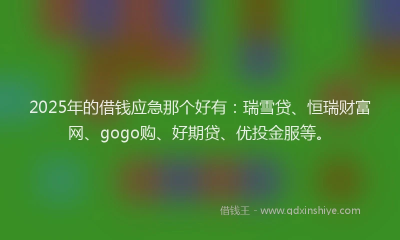 2025年的借钱应急那个好有：瑞雪贷、恒瑞财富网、gogo购、好期贷、优投金服等。