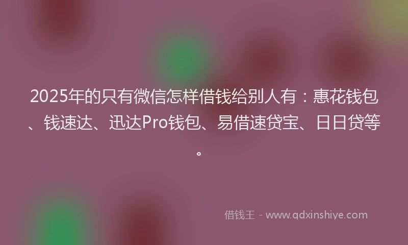 2025年的只有微信怎样借钱给别人有：惠花钱包、钱速达、迅达Pro钱包、易借速贷宝、日日贷等。