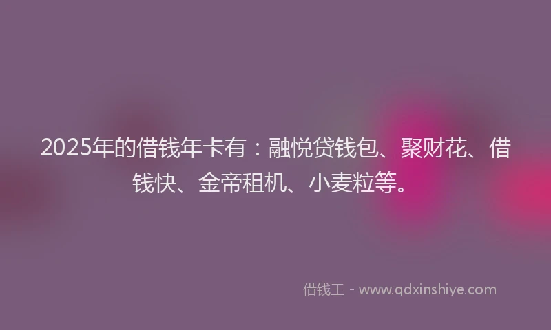 2025年的借钱年卡有：融悦贷钱包、聚财花、借钱快、金帝租机、小麦粒等。
