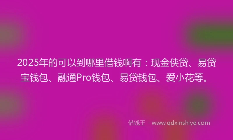 2025年的可以到哪里借钱啊有：现金侠贷、易贷宝钱包、融通Pro钱包、易贷钱包、爱小花等。