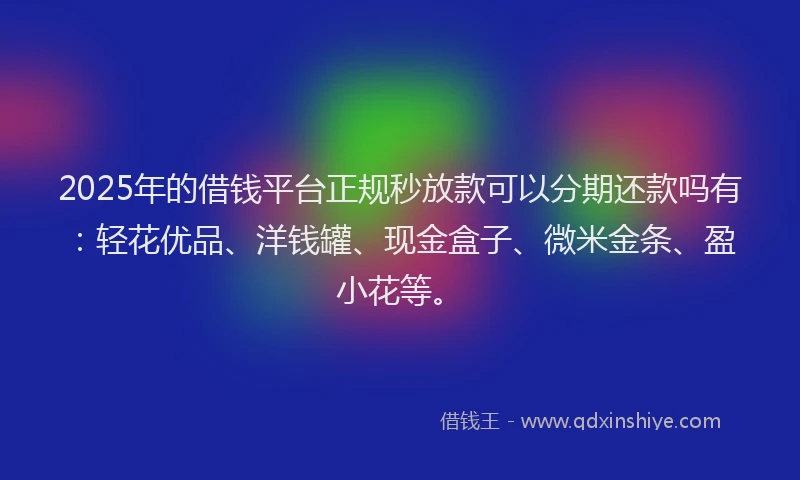 2025年的借钱平台正规秒放款可以分期还款吗有：轻花优品、洋钱罐、现金盒子、微米金条、盈小花等。