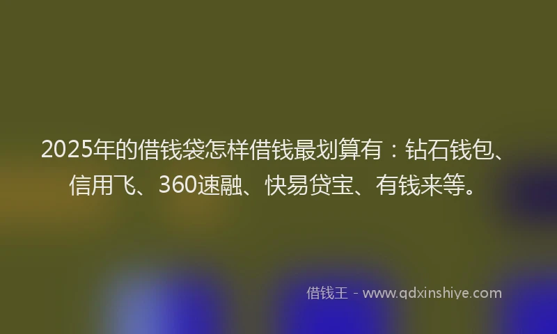 2025年的借钱袋怎样借钱最划算有：钻石钱包、信用飞、360速融、快易贷宝、有钱来等。