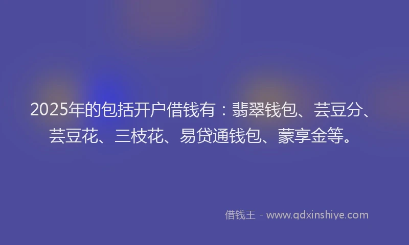 2025年的包括开户借钱有：翡翠钱包、芸豆分、芸豆花、三枝花、易贷通钱包、蒙享金等。