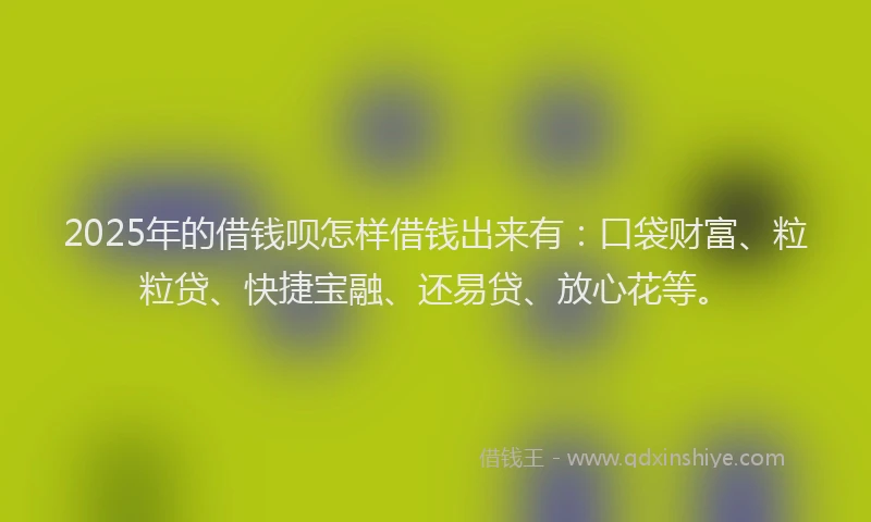 2025年的借钱呗怎样借钱出来有：口袋财富、粒粒贷、快捷宝融、还易贷、放心花等。