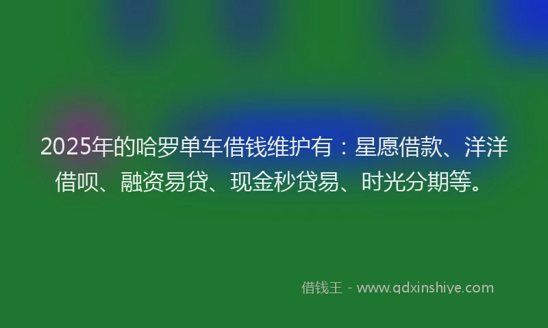 2025年的哈罗单车借钱维护有：星愿借款、洋洋借呗、融资易贷、现金秒贷易、时光分期等。