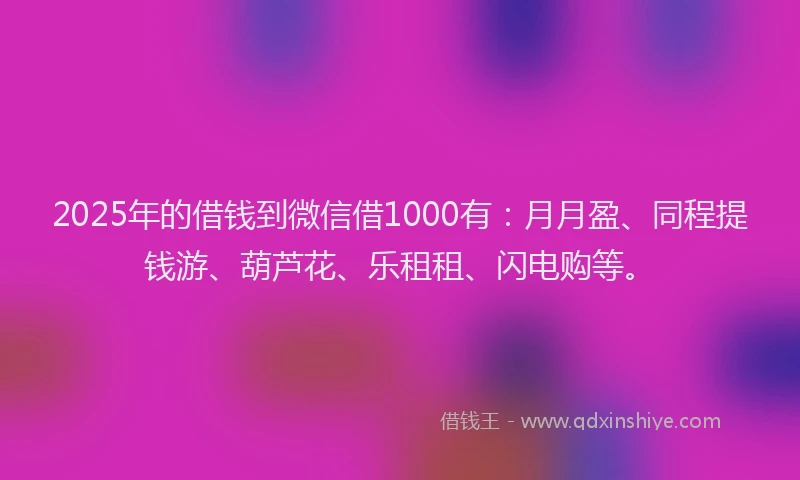 2025年的借钱到微信借1000有：月月盈、同程提钱游、葫芦花、乐租租、闪电购等。
