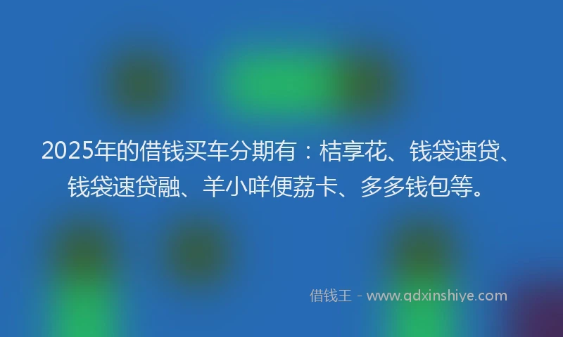 2025年的借钱买车分期有：桔享花、钱袋速贷、钱袋速贷融、羊小咩便荔卡、多多钱包等。