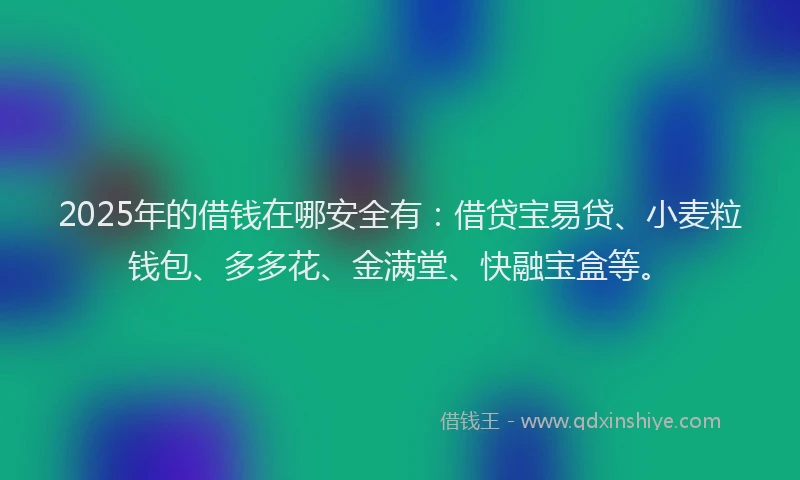 2025年的借钱在哪安全有：借贷宝易贷、小麦粒钱包、多多花、金满堂、快融宝盒等。