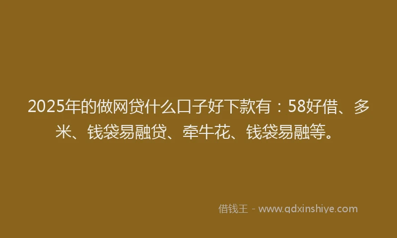 2025年的做网贷什么口子好下款有：58好借、多米、钱袋易融贷、牵牛花、钱袋易融等。