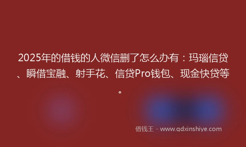 2025年的借钱的人微信删了怎么办有：玛瑙信贷、瞬借宝融、射手花、信贷Pro钱包、现金快贷等。