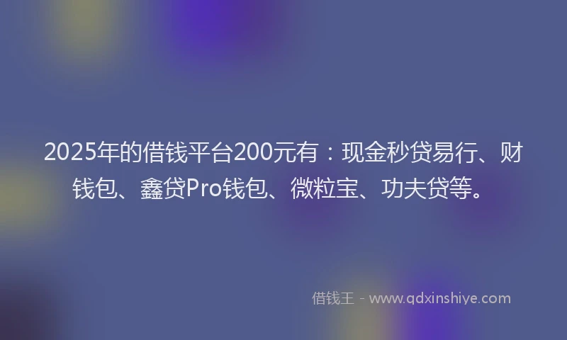 2025年的借钱平台200元有：现金秒贷易行、财钱包、鑫贷Pro钱包、微粒宝、功夫贷等。