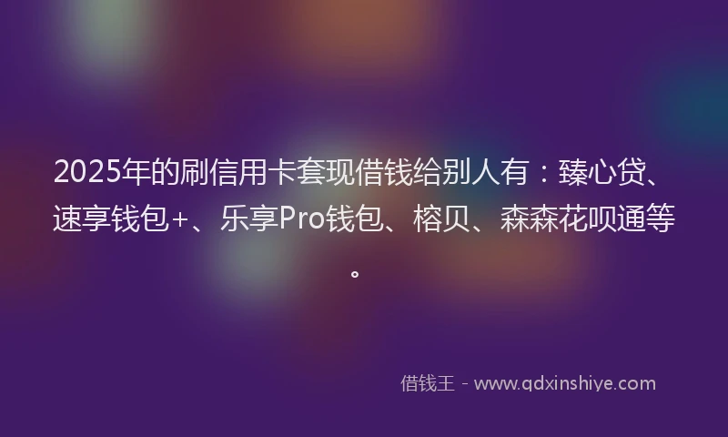 2025年的刷信用卡套现借钱给别人有：臻心贷、速享钱包+、乐享Pro钱包、榕贝、森森花呗通等。