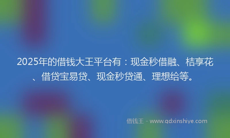 2025年的借钱大王平台有：现金秒借融、桔享花、借贷宝易贷、现金秒贷通、理想给等。
