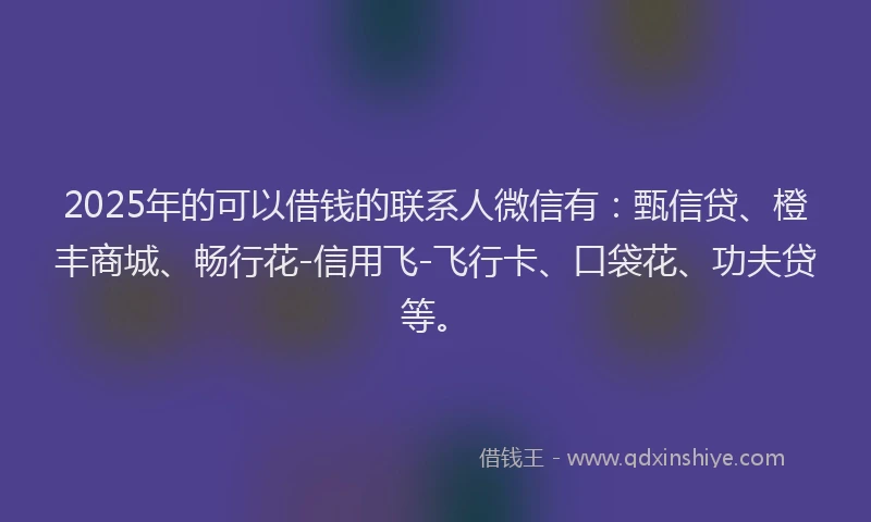 2025年的可以借钱的联系人微信有：甄信贷、橙丰商城、畅行花-信用飞-飞行卡、口袋花、功夫贷等。